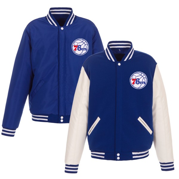 Куртка на кнопках Philadelphia 76ers JH Design Reversible Fleece & Faux Leather - Royal/White