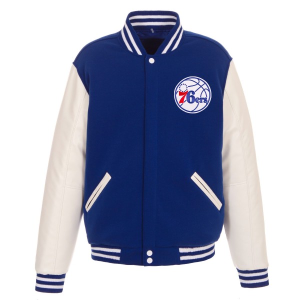 Куртка на кнопках Philadelphia 76ers JH Design Reversible Fleece & Faux Leather - Royal/White