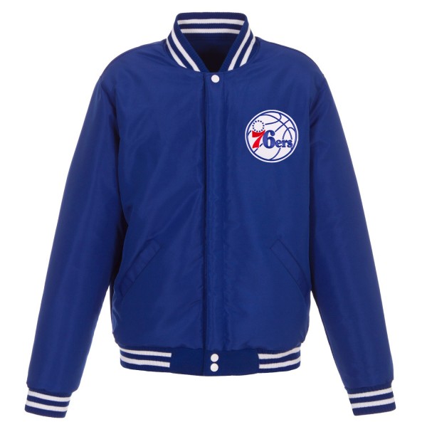Куртка на кнопках Philadelphia 76ers JH Design Reversible Fleece & Faux Leather - Royal/White