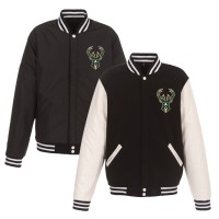 Бомбер Milwaukee Bucks JH Design Reversible Fleece & Faux Leather - Black/White