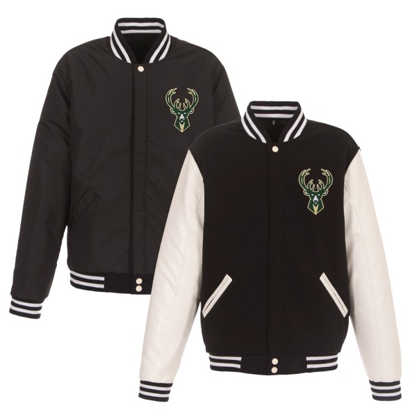 Бомбер Milwaukee Bucks JH Design Reversible Fleece & Faux Leather - Black/White