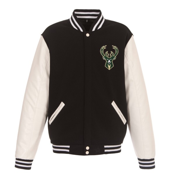 Бомбер Milwaukee Bucks JH Design Reversible Fleece & Faux Leather - Black/White