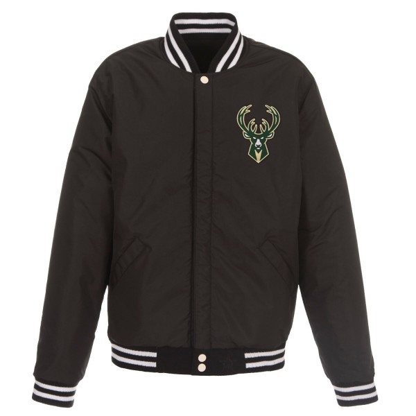 Бомбер Milwaukee Bucks JH Design Reversible Fleece & Faux Leather - Black/White