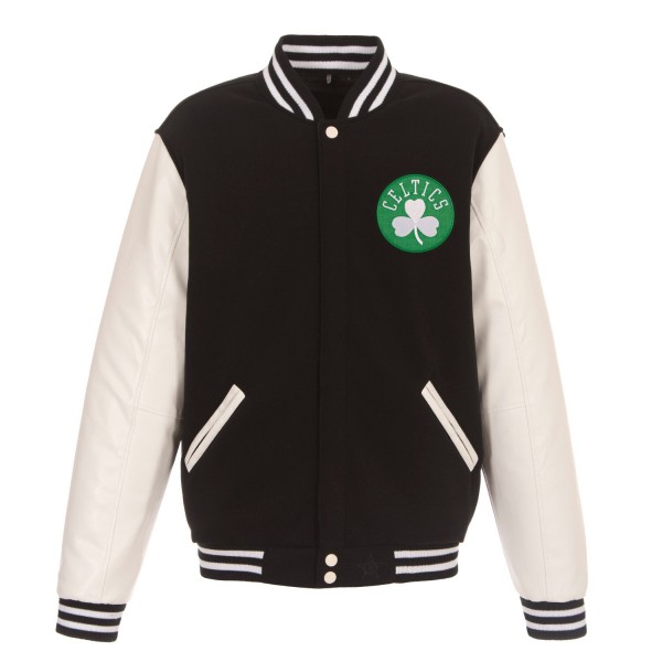 Куртка на кнопках Boston Celtics JH Design Reversible Fleece & Faux Leather - Black/White