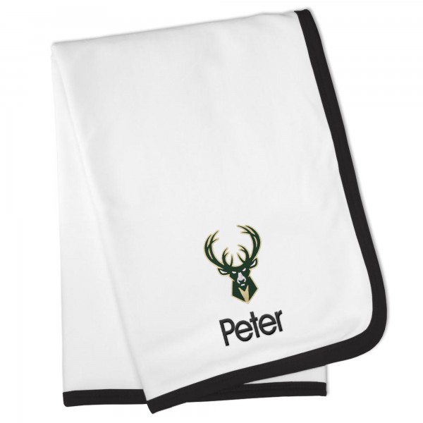 Именное детское одеяло Milwaukee Bucks Baby - White