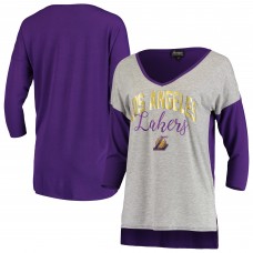 Футболка с рукавом 3/4 Los Angeles Lakers Women's Meet Your Match Colorblock Tri-Blend - Heathered Gray