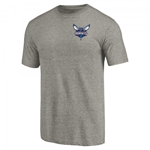 Футболка Charlotte Hornets Gray Primary Logo Left Chest Distressed Tri-Blend