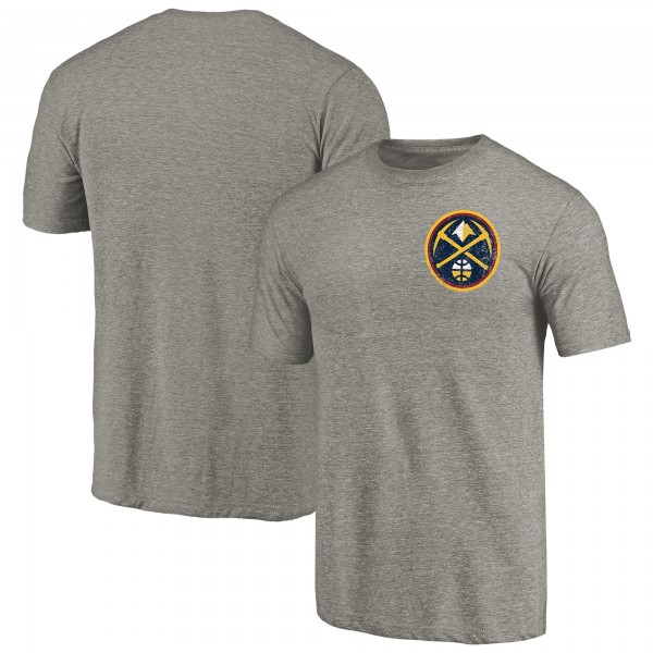 Denver Nuggets Gray Primary Logo Left Chest Distressed Tri-Blend T-Shirt