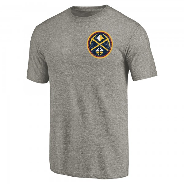 Denver Nuggets Gray Primary Logo Left Chest Distressed Tri-Blend T-Shirt