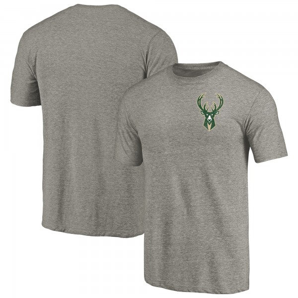 Футболка Milwaukee Bucks Primary Logo Left Chest Distressed Tri-Blend - Gray