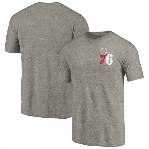 Philadelphia 76ers Gray Primary Logo Left Chest Distressed Tri-Blend T-Shirt