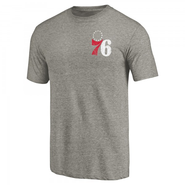 Philadelphia 76ers Gray Primary Logo Left Chest Distressed Tri-Blend T-Shirt