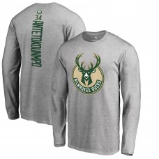 Футболка с длинным рукавом Giannis Antetokounmpo Milwaukee Bucks Team Backer Name & Number - Heathered Gray
