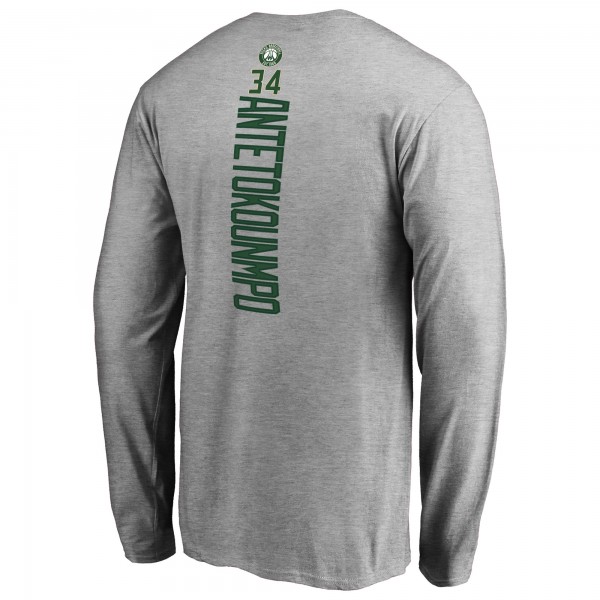 Футболка с длинным рукавом Giannis Antetokounmpo Milwaukee Bucks Team Backer Name & Number - Heathered Gray