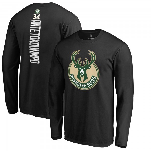 Футболка с длинным рукавом Giannis Antetokounmpo Milwaukee Bucks Team Backer Name & Number - Black