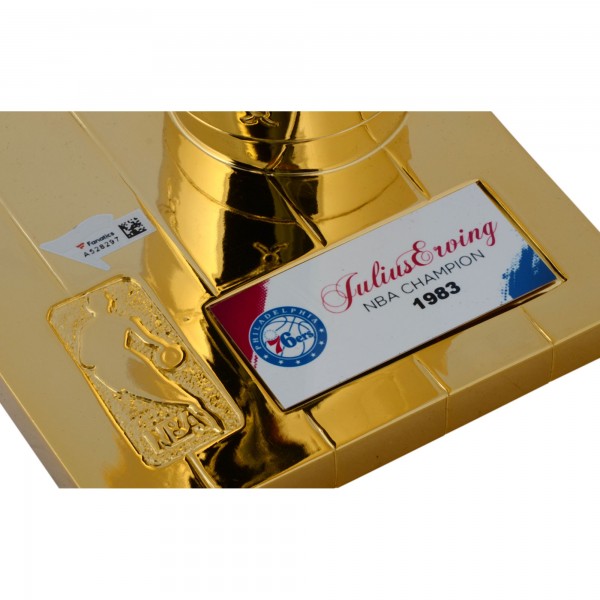 Autographed Philadelphia 76ers Julius Erving Fanatics Authentic NBA Finals Champion Replica Larry OBrien Trophy with Sublimated Plate