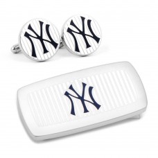 New York Yankees White Cufflinks and Cushion Money Clip Gift Set