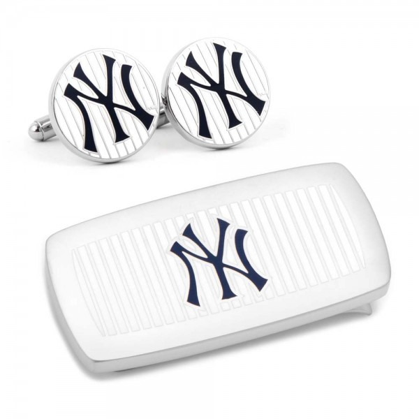 New York Yankees White Cufflinks and Cushion Money Clip Gift Set