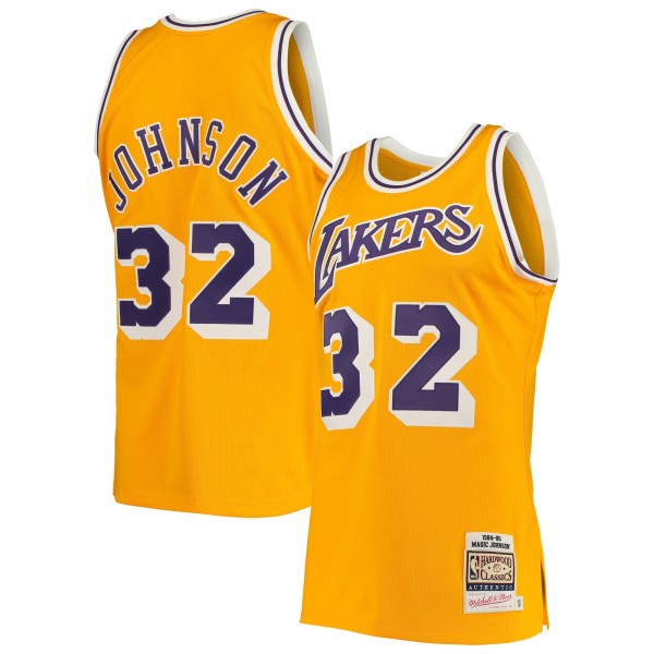 Игровая майка Magic Johnson Los Angeles Lakers Mitchell & Ness 1984/85 Hardwood Classics Authentic- Gold - оригинальная джерси НБА