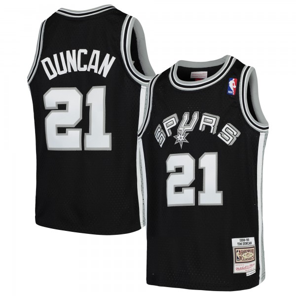 Детская игровая майка Tim Duncan San Antonio Spurs Mitchell & Ness Swingman Throwback - Black - баскетбольная джерси NBA