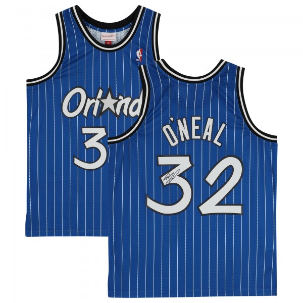 Autographed Orlando Magic Shaquille ONeal Fanatics Authentic Mitchell & Ness Hardwood Classic Swingman 1995-1996 Blue Pinstripe Replica Jersey