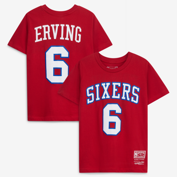 Подростковая Philadelphia 76ers Julius Erving Mitchell & Ness Red Hardwood Classics Name & Number T-Shirt