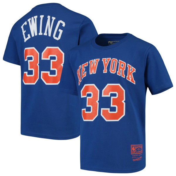 Подростковая New York Knicks Patrick Ewing Mitchell & Ness Blue Hardwood Classics Name & Number T-Shirt