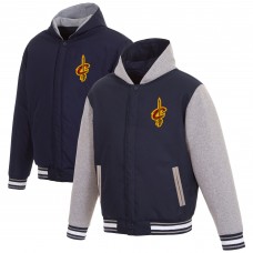 Cleveland Cavaliers JH Design Reversible Poly-Twill Hooded Jacket with Fleece Sleeves - Navy/Gray