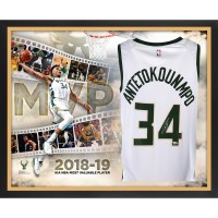 Autographed Milwaukee Bucks Giannis Antetokounmpo Fanatics Authentic Framed Nike White Swingman Jersey 2019 NBA MVP Collage