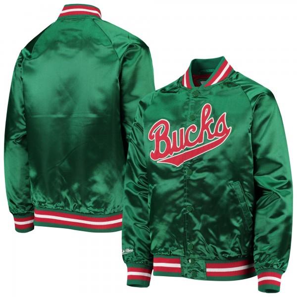 Подростковая Milwaukee Bucks Mitchell & Ness Green Hardwood Classics Satin Raglan Full-Snap Jacket