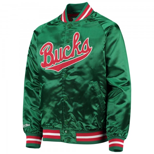 Подростковая Milwaukee Bucks Mitchell & Ness Green Hardwood Classics Satin Raglan Full-Snap Jacket