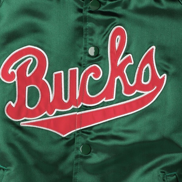 Подростковая Milwaukee Bucks Mitchell & Ness Green Hardwood Classics Satin Raglan Full-Snap Jacket