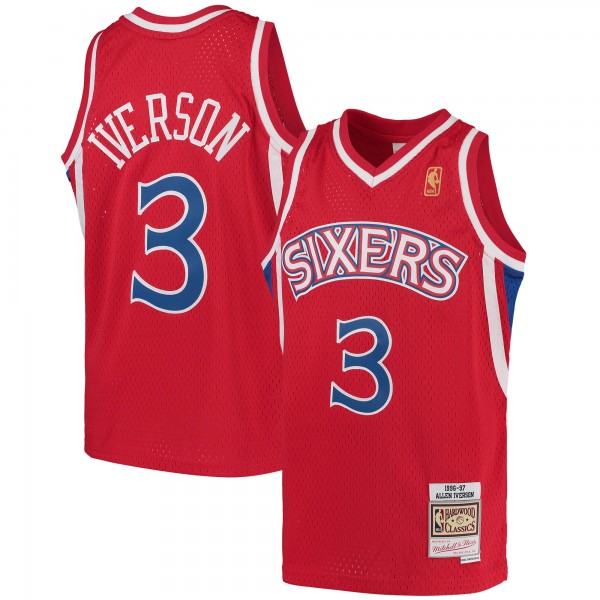 Подростковая Philadelphia 76ers Allen Iverson Mitchell & Ness Red 1996/97 Hardwood Classics Swingman Throwback Jersey