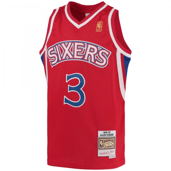 Подростковая Philadelphia 76ers Allen Iverson Mitchell & Ness Red 1996/97 Hardwood Classics Swingman Throwback Jersey