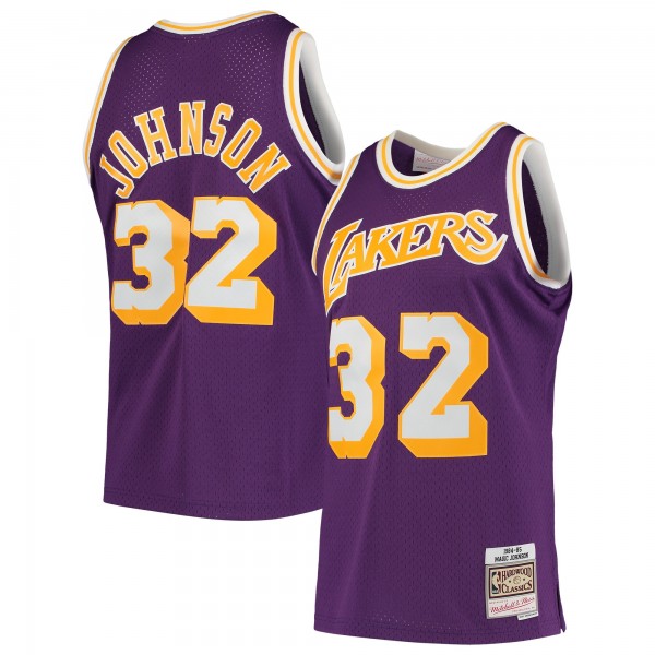 Игровая майка Magic Johnson Los Angeles Lakers Mitchell & Ness 1984-85 Hardwood Classics Swingman - Purple - оригинальная джерси НБА