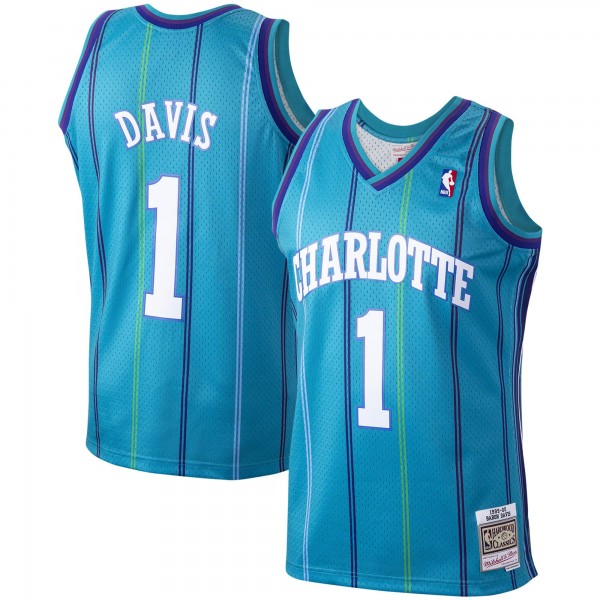 Игровая майка Baron Davis Charlotte Hornets Mitchell & Ness Hardwood Classics 1999-00 Swingman - Teal - оригинальная джерси НБА