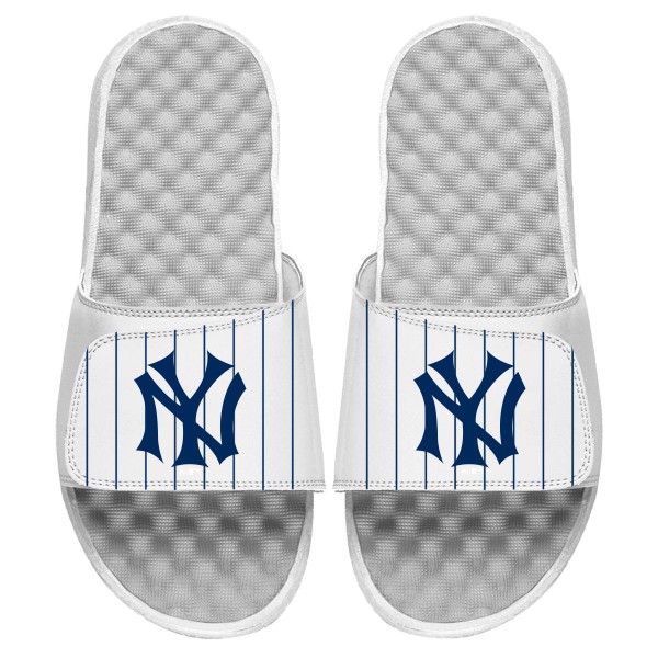 New York Yankees ISlide White Cooperstown Pinstripe Logo Slide Sandals