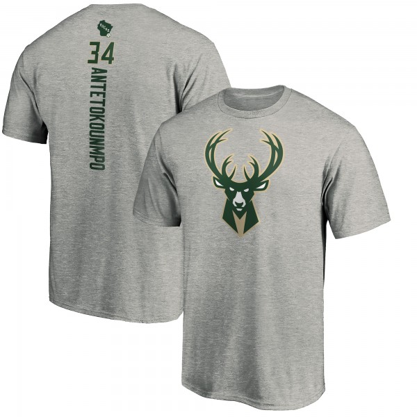 Футболка Giannis Antetokounmpo Milwaukee Bucks Playmaker Name & Number Team - Heathered Gray