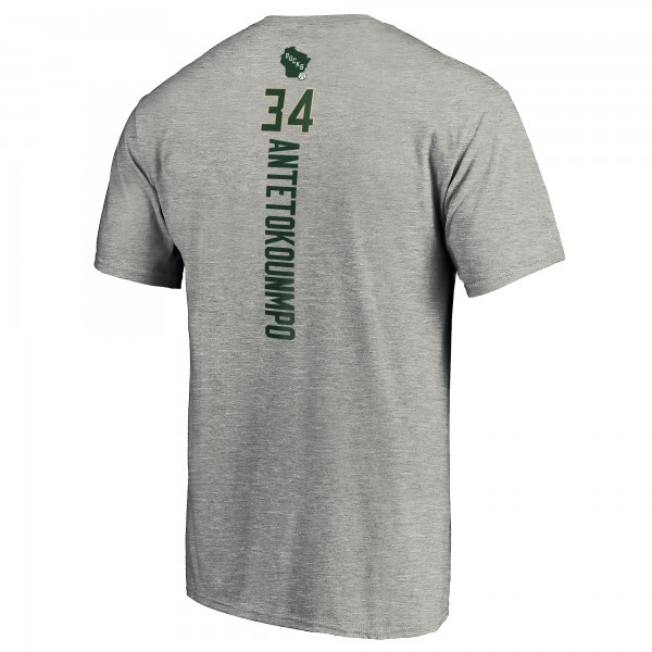 Футболка Giannis Antetokounmpo Milwaukee Bucks Playmaker Name & Number Team - Heathered Gray