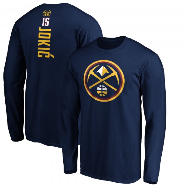 Denver Nuggets Nikola Jokic Navy Playmaker Name & Number Long Sleeve T-Shirt
