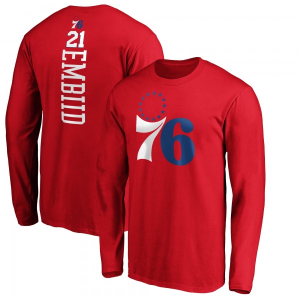 Philadelphia 76ers Joel Embiid Red Playmaker Name & Number Long Sleeve T-Shirt