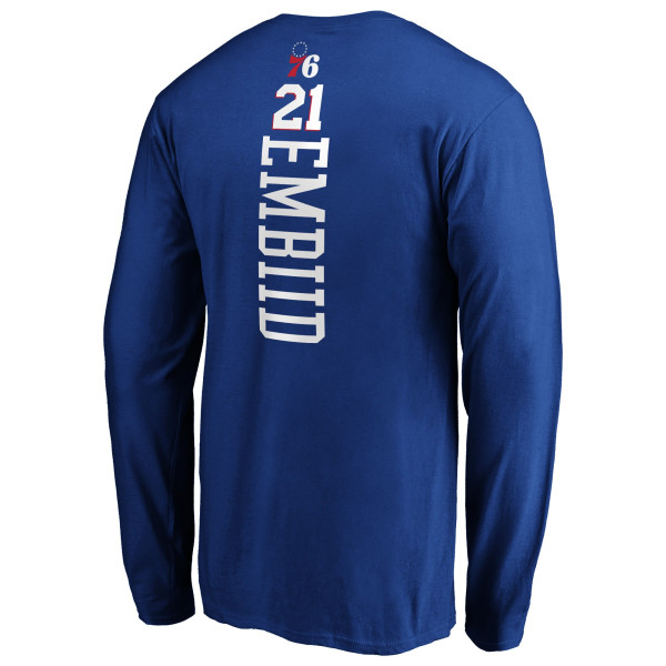 Футболка с длинным рукавом Philadelphia 76ers Joel Embiid Royal Playmaker Name & Number