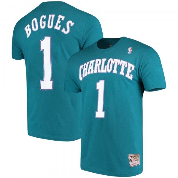 Charlotte Hornets Muggsy Bogues Mitchell & Ness Teal Hardwood Classics Name & Number Player T-Shirt