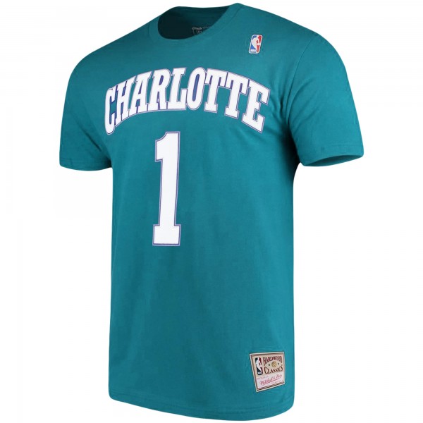 Charlotte Hornets Muggsy Bogues Mitchell & Ness Teal Hardwood Classics Name & Number Player T-Shirt