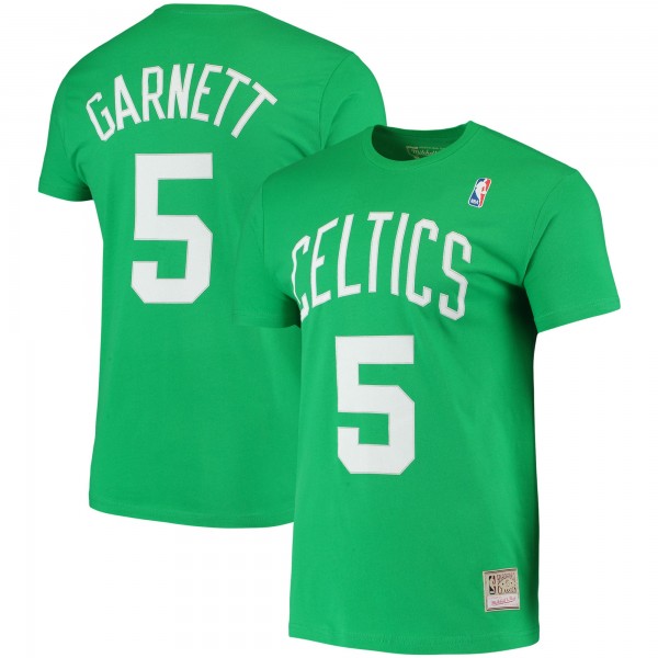 Boston Celtics Kevin Garnett Mitchell & Ness Kelly Green Hardwood Classics Stitch Name & Number T-Shirt