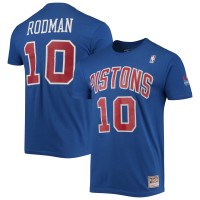 Detroit Pistons Dennis Rodman Mitchell & Ness Blue Hardwood Classics Stitch Name & Number T-Shirt