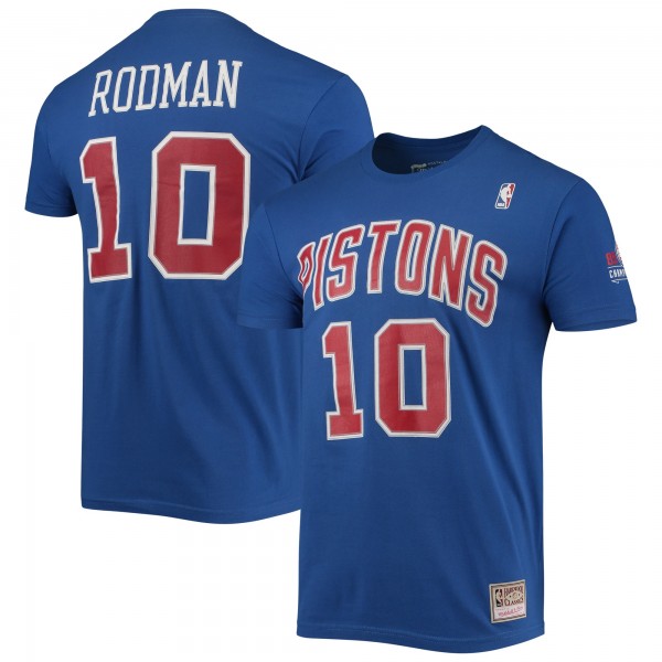 Detroit Pistons Dennis Rodman Mitchell & Ness Blue Hardwood Classics Stitch Name & Number T-Shirt