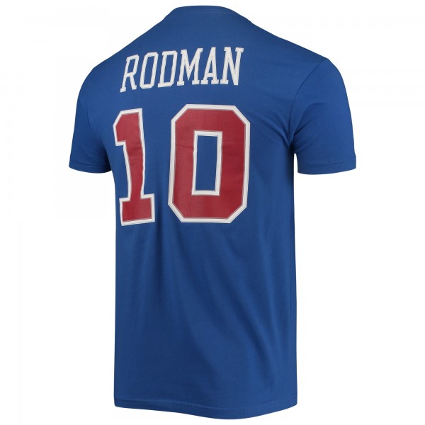 Detroit Pistons Dennis Rodman Mitchell & Ness Blue Hardwood Classics Stitch Name & Number T-Shirt