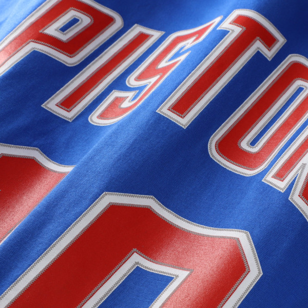 Detroit Pistons Dennis Rodman Mitchell & Ness Blue Hardwood Classics Stitch Name & Number T-Shirt