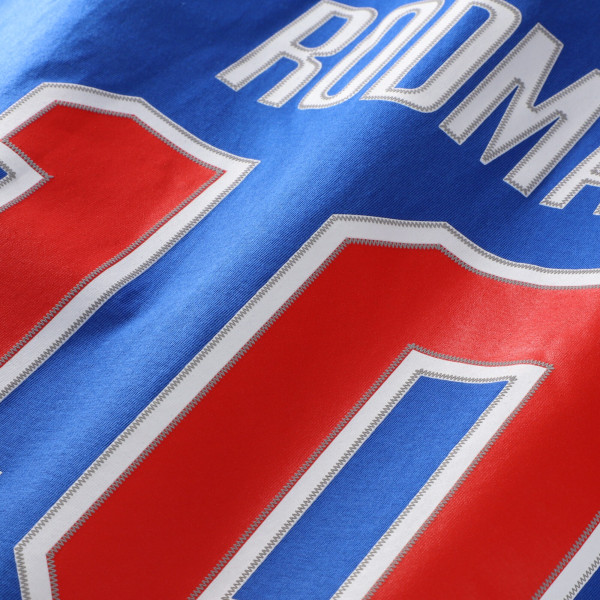Detroit Pistons Dennis Rodman Mitchell & Ness Blue Hardwood Classics Stitch Name & Number T-Shirt